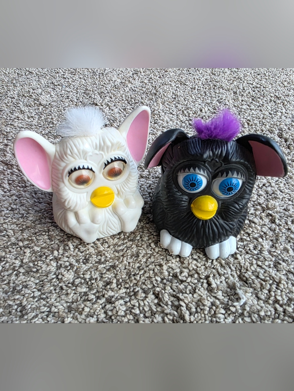 McDonald's Vintage Furby Style Toy Pair - White & Black with Yellow Beaks